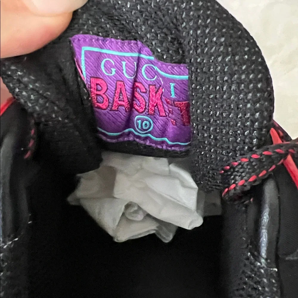 Gucci Men’s Black Leather and GG supreme Canvas Low Top Sneakers Sz 10